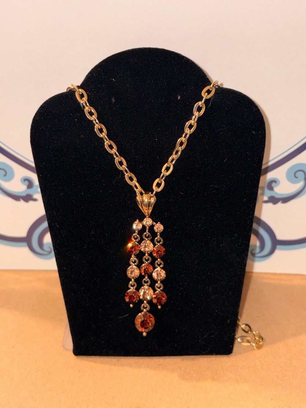 Gold Waterfall Crystal Fringe Pendant Necklace Amber & Topaz Tassel Necklace